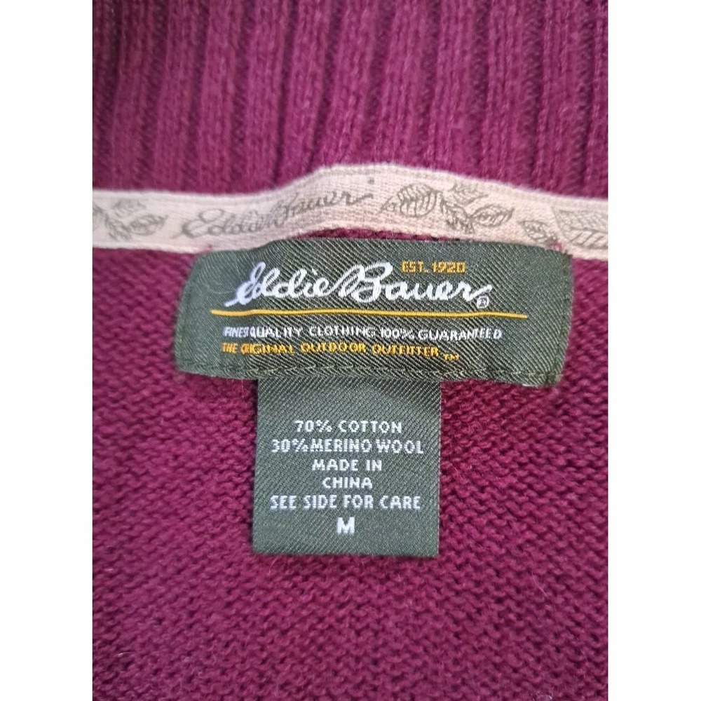 Eddie Bauer Sweater Size‎ M Burgundy 3/4 Sleeve Button Front Cotton/Merino Wool - Picture 4 of 8